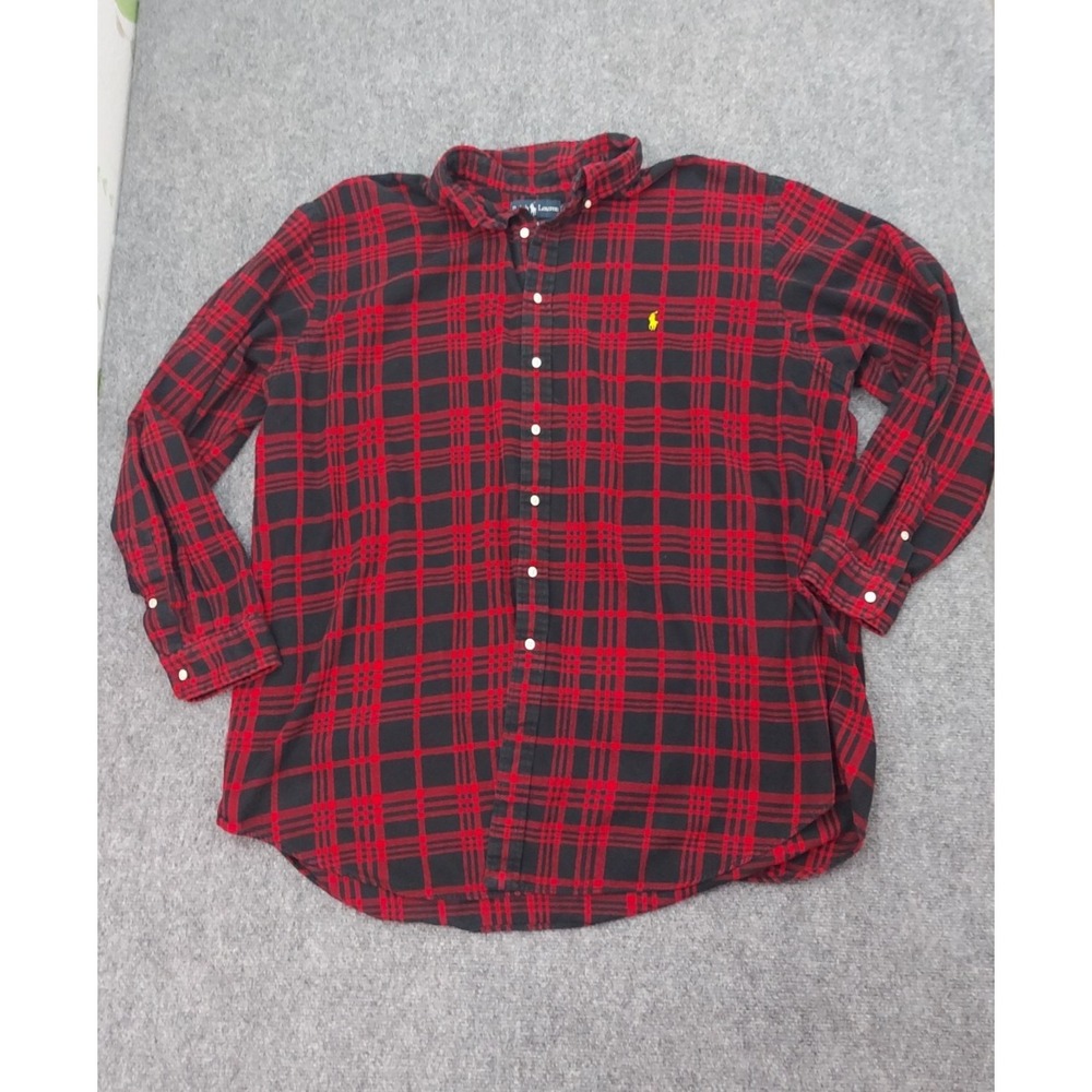 POLO RALPH LAUREN Flannel Shirt Mens 3XLT Red Black Pony Vtg Button Down Outdoor